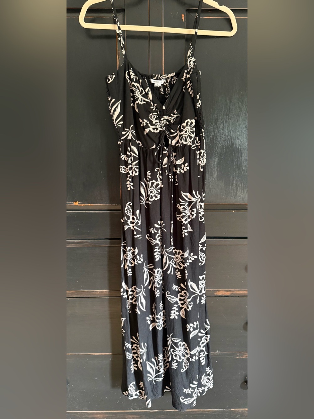 O'Neill Black and White Floral Maxi Dress with Tie Waist